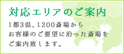 対応エリアのご案内　1都3県、1200斎場からお客様のご要望に沿った斎場をご案内致します。