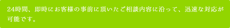 24時間、即時にお客様の事前に頂いたご相談内容に沿って迅速な対応が可能です。